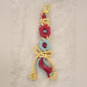 Colorful Woven Macrame Keychain with Floral Design Bag Charm